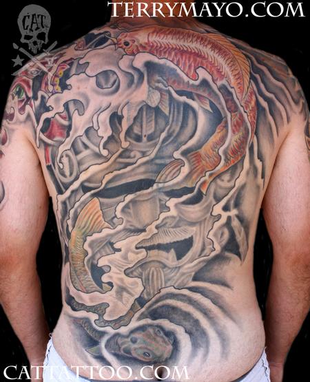 Tattoos - Koi and Samurai Helmet - 57579